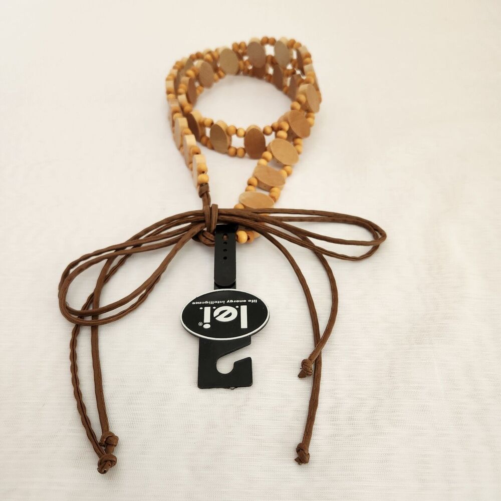 L.E.I. Belt Women's M/L Beige Beaded Wood Tie Waist Belt 90's Y2K Southwestern - Picture 2 of 13